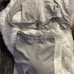 Gray Ribbed Lucky Label Two-Piece Set